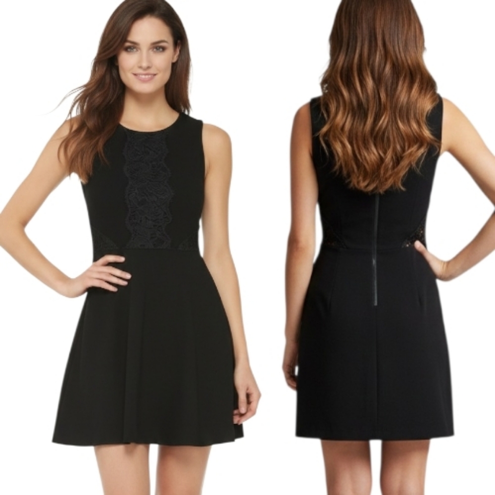 RACHEL ROY Black Sleeveless Lace Trim Skater Dress - Size 10